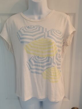 Ann Taylor White With Umbrella Print T